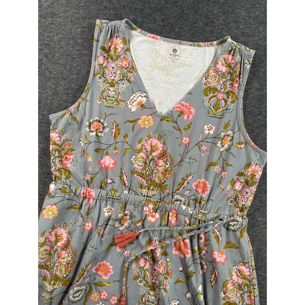 Spartina 449 Lenea Maxi Dress XL Gray Pink Floral Cotton Blend Knit Tassel Boho